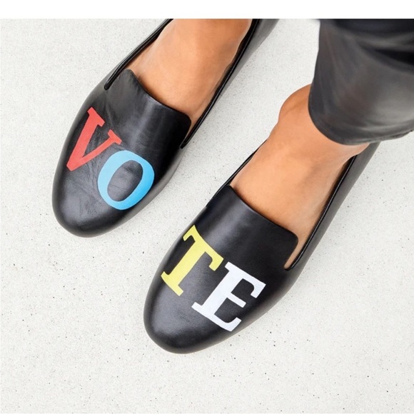 BIRDIES Limited Edition VOTE black leather loafers flats Womens Sz 7.5 - Picture 1 of 9